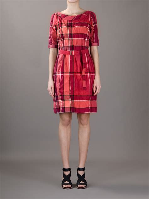 red burberry dress with short sleeves and flared bottom|Shop Red Burberry Online .